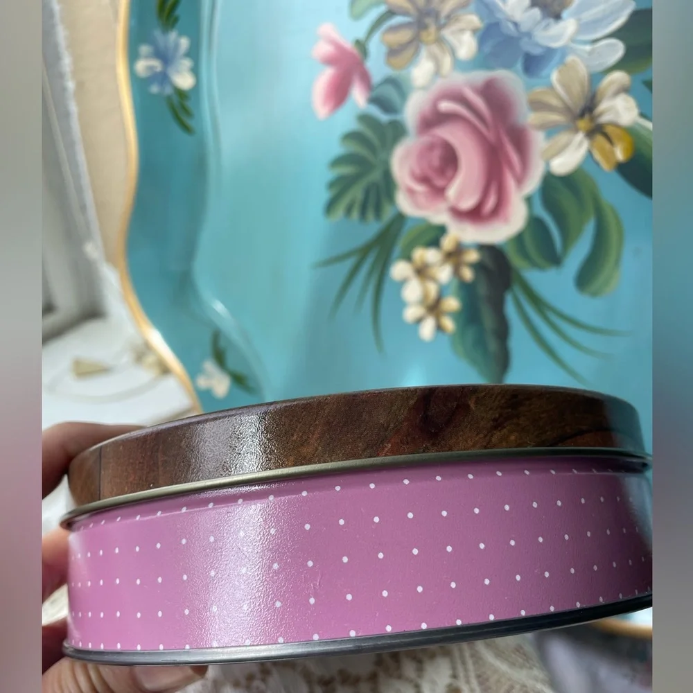 Vintage 90s Goose Print Round Tin Box Canister Farmhouse Cottagecore Grandmacore